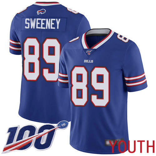 Youth Buffalo Bills #89 Tommy Sweeney Royal Blue Team Color Vapor Untouchable Limited Player 100th Season NFL Jersey